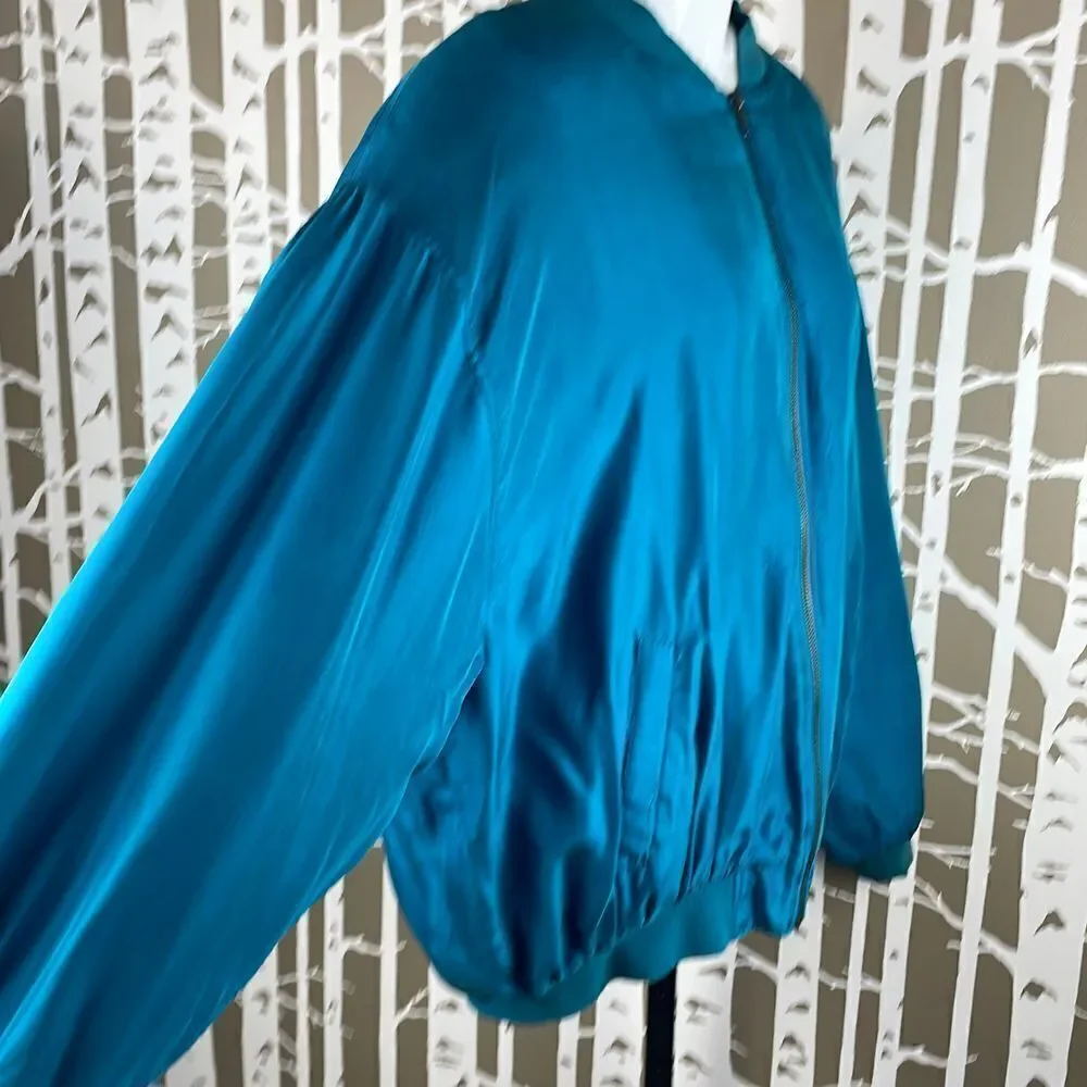100% Silk Vtg 90s Bomber Jacket L